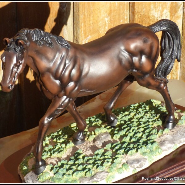 Arabische Pferd Metall große Statuette auf Sockel, Leonardo Sammlung Qualität zurück Stempel, Reiten einzigartige Dekor Figur, Reiten Geschenk