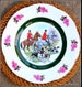 Alpine white ironstone foxhunting pair collectible Ascot Service plates by Wood and Sons emerald green decor scalloped floral decorated rims 