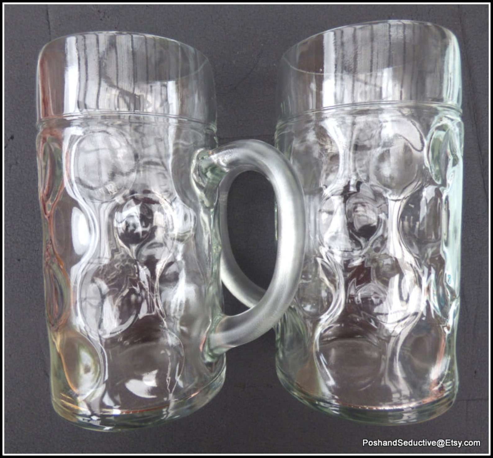 Vintage Pair Beer Glasses With Handles Heavy Structured Glass Etsy