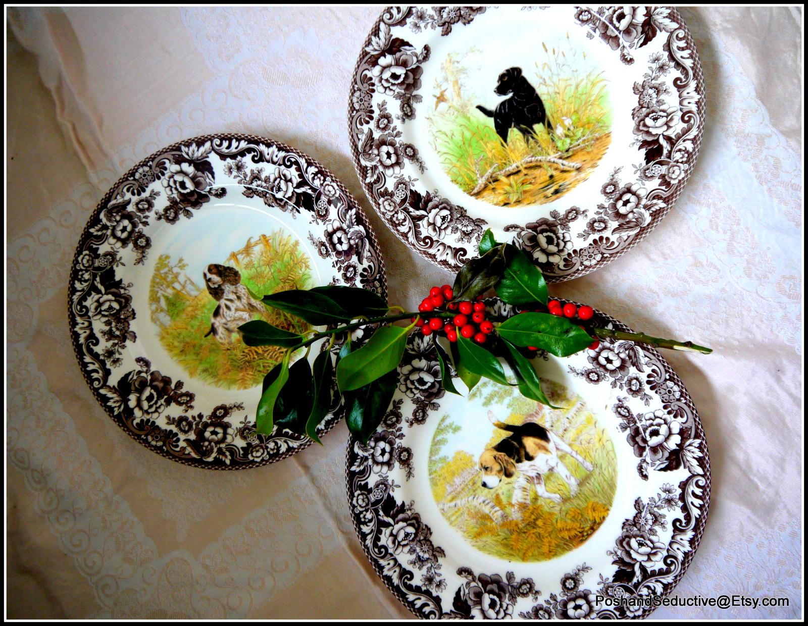 Dogs Woodland Spode Dinner Plate Dog Bowl Spode Woodland Dogs