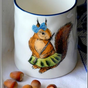 Large breakfast cup coffee mug 440 ml fine bone china cute squirrel & flute exquisite stylish design afternoon tea whimsical charming gift