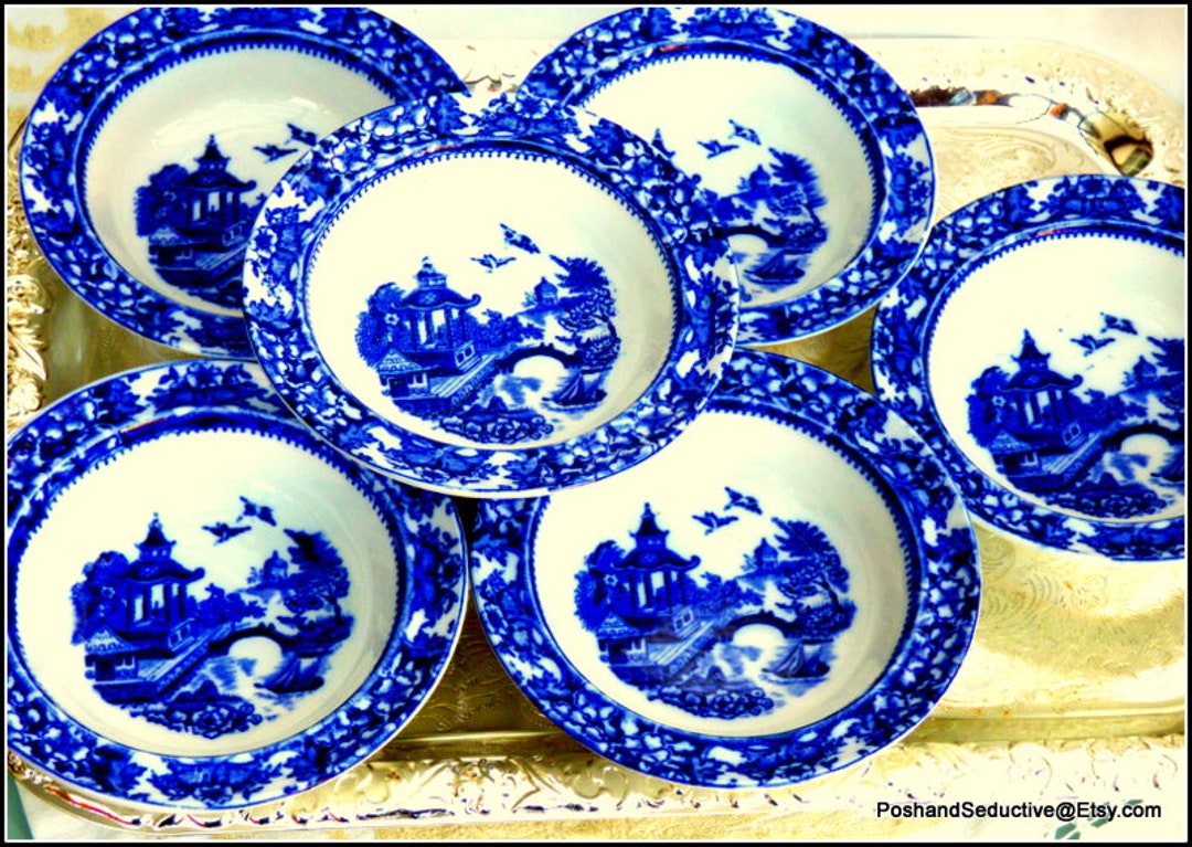 Berry Bowls Set of Six Desert Serving Plates Antique Flow Etsy UK