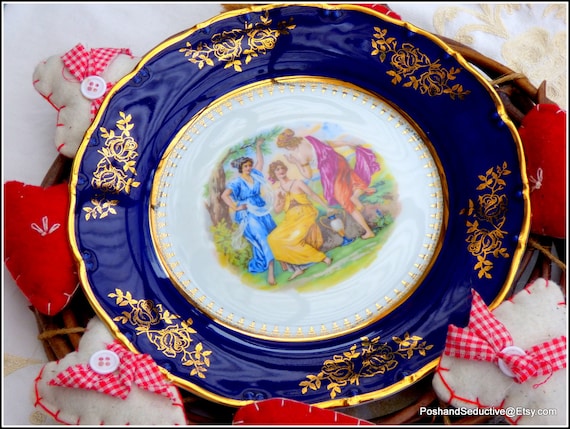 Cobalt Blue & Gold Vintage Dinner Plate 