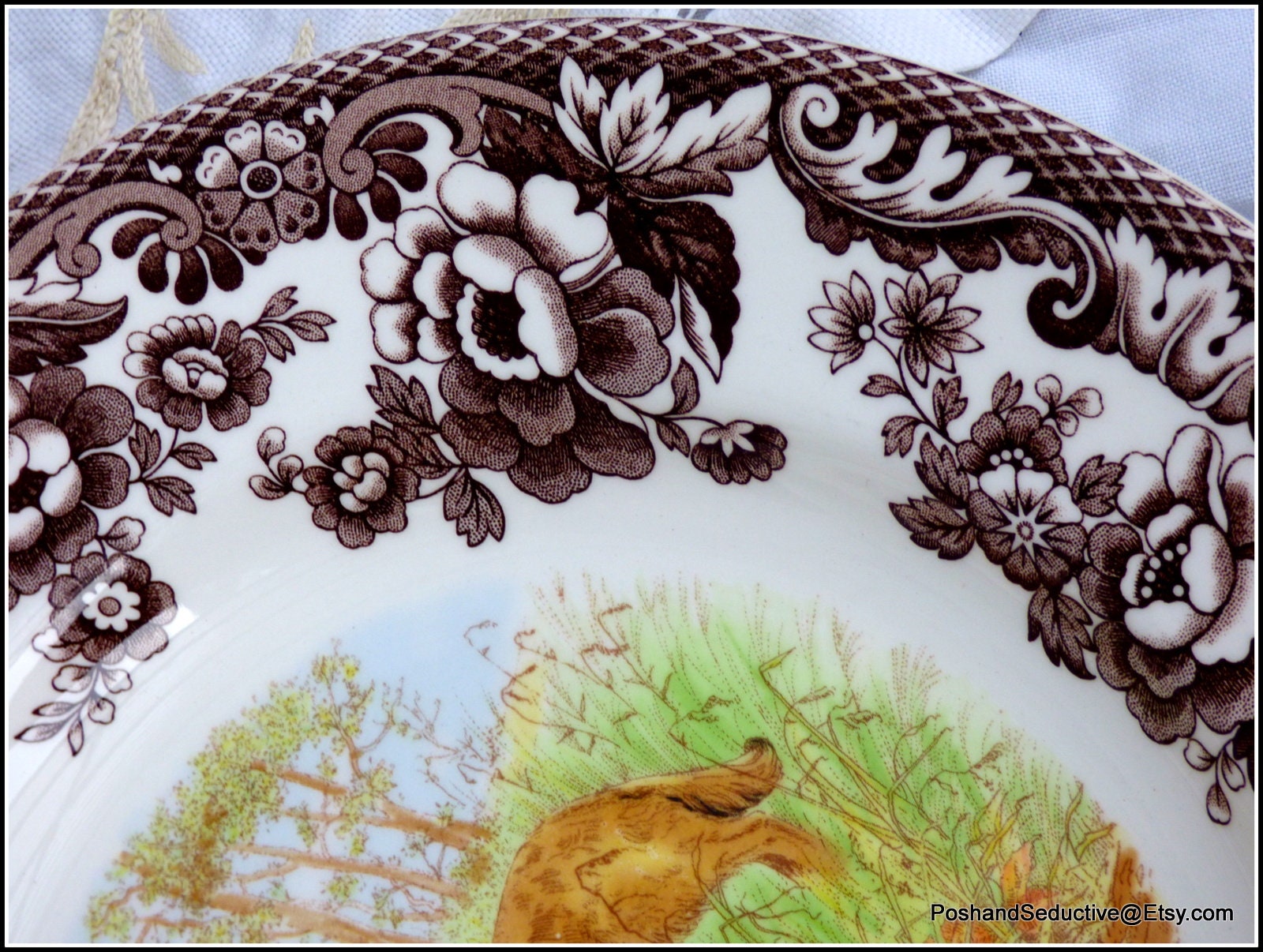 Piatti da portata Spode Woodland, serie sei, motivo TURCHIA, porcellana