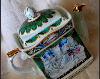 Tetera de porcelana coleccionable JAMES SADLER con tapa, histórica obra de HAMLET de Shakespeare, literatura clásica inglesa, para amantes de los libros, ideal para la hora del té.