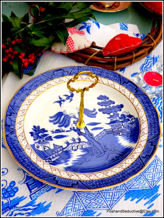 Cake Plate 11 With Handle Royal Doulton Booths the Majestic Collection Real Cobalt Blue Willow Vintage China Gold Trim Serving Pastry Tray Etsy UK