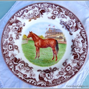 Rare Spode Woodland series brown transferware dinner plate American Saddlebred, equestrian gift, collectible well sought after display china