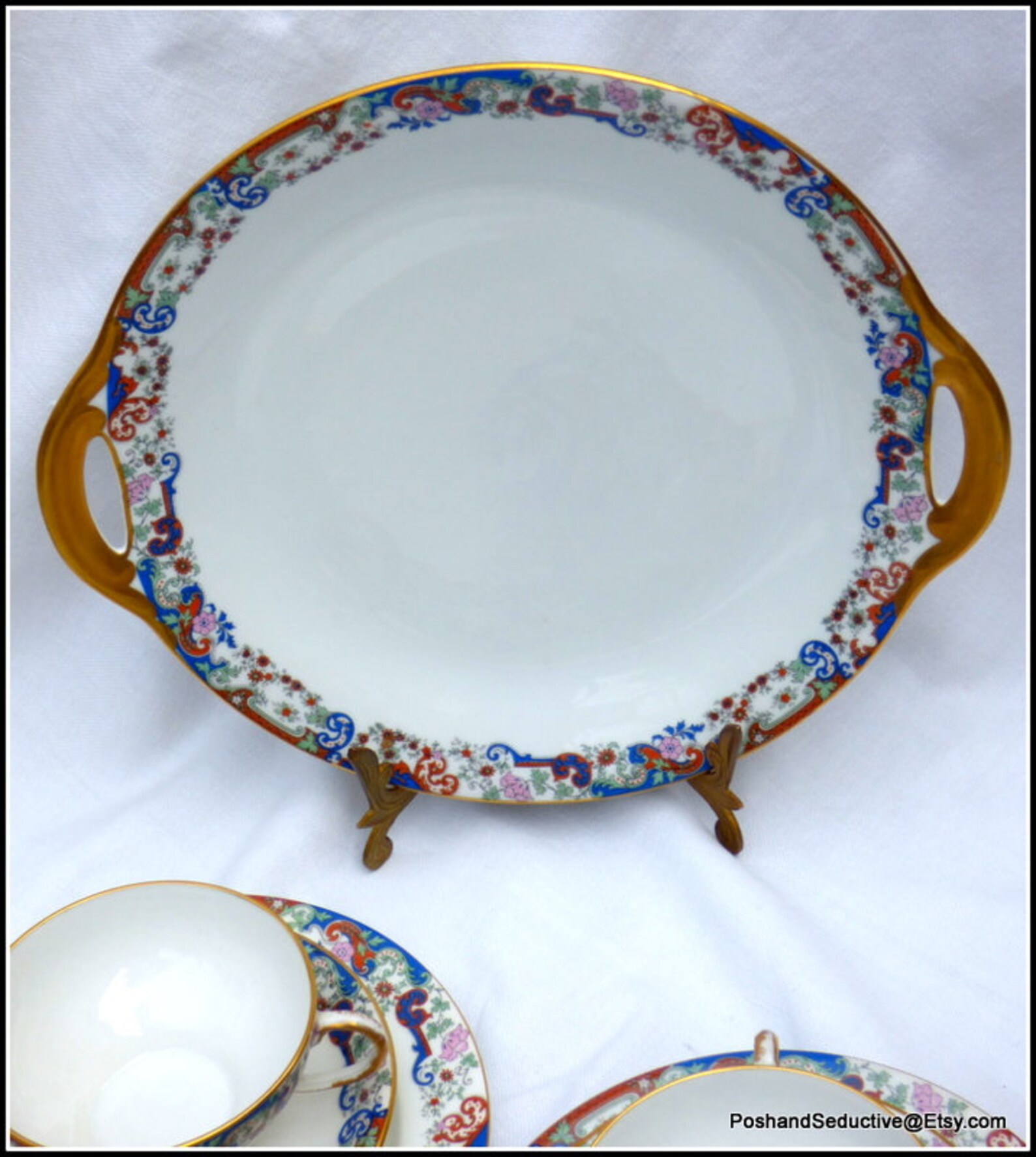 Tea Cup Saucer Cake Plate Set Antique Limoges Bone China Etsy