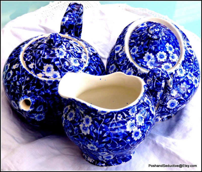 Burleigh Blue Calico Vintage Afternoon Tea China Set: Small