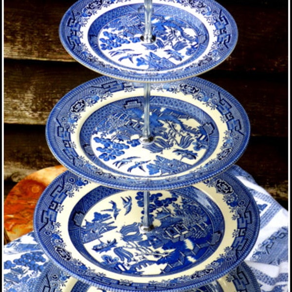 Blue Willow Love Story four tier handmade cake stand of bestselling iconic china pattern of all times - perfect gift to declare your LOVE