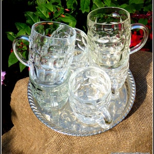 Vintage beer glasses set of 6 with handles, heavy solid glass 0.5L steins unique best man's gift, batchelor party striking collectible decor image 2