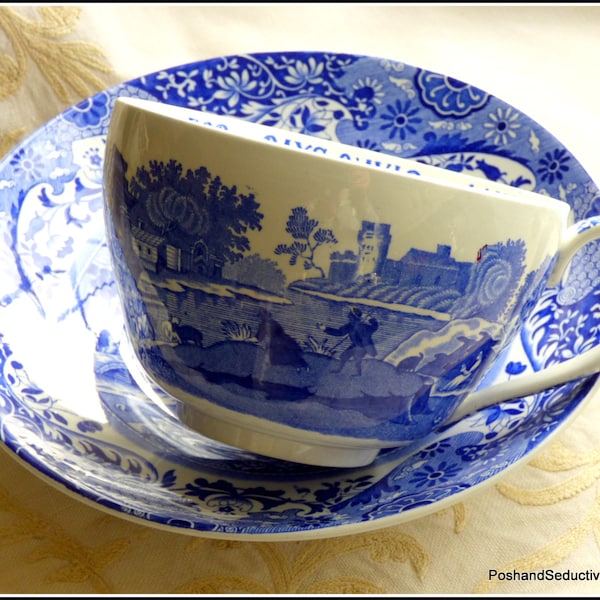 Spode Jumbo Frühstückstasse der Güte 0,57 l Fassungsvermögen Blue Room Collection Italienisches Muster seltenes sehr begehrtes Geschenk