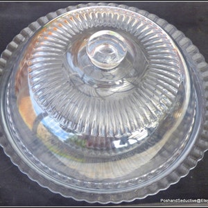 Large 13&quot; French patisserie cake plate with bell dome, vintage Arcoroc glass serving dish with cloche, garden cupcake display cheese platter