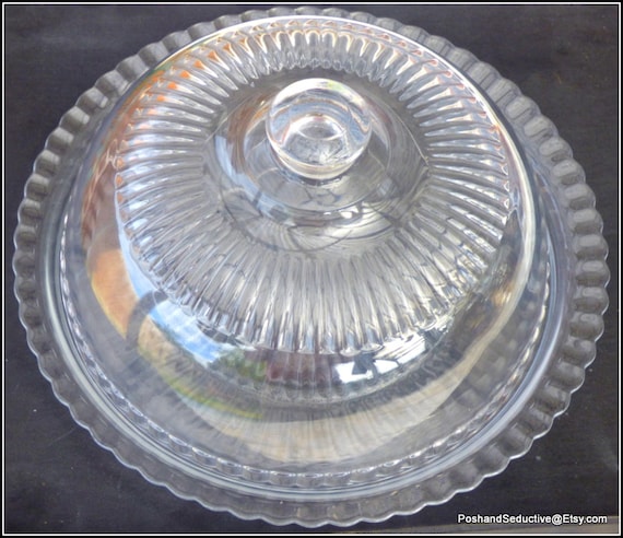 Large 13 French Patisserie Cake Plate With Bell Dome Vintage Arcoroc Glass Serving Dish With Cloche Garden Cupcake Display Cheese Platter Etsy Canada