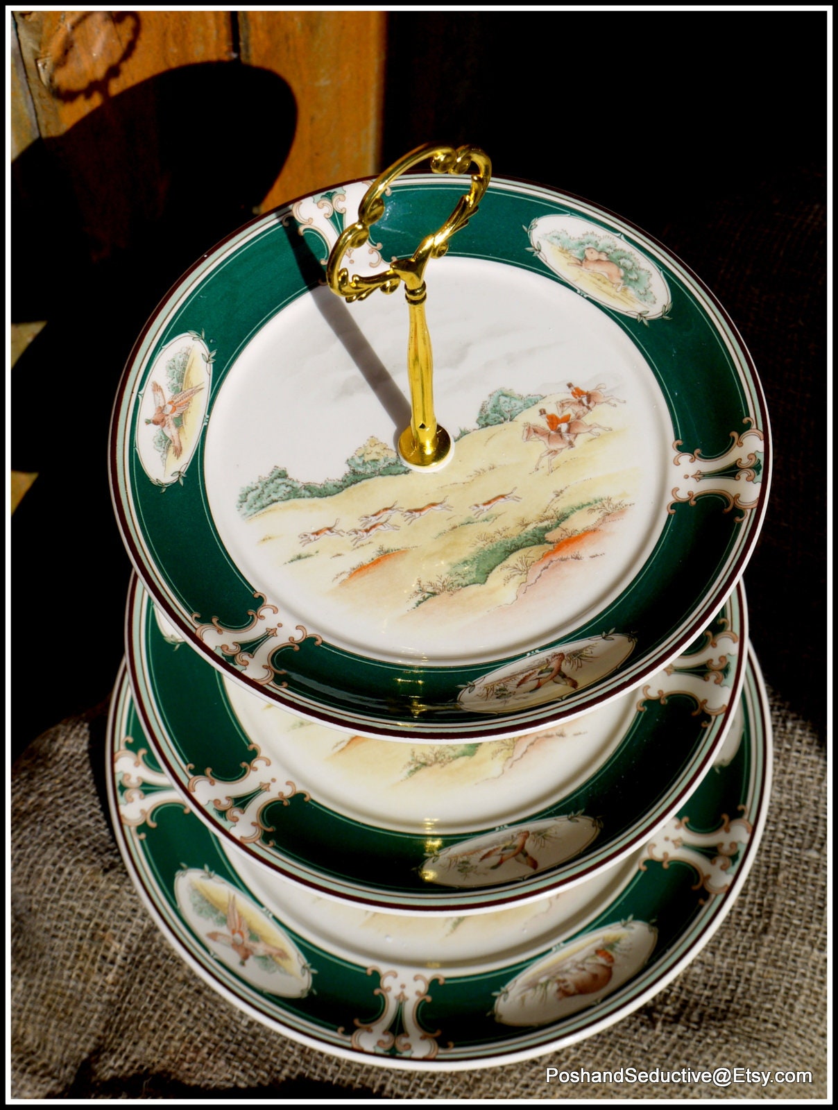 Curated visual reference: Fox Hunting Vintage Decor Reference: Fox Hunting Vintage Three Tier China Cake Stand Noritake Keltcraft