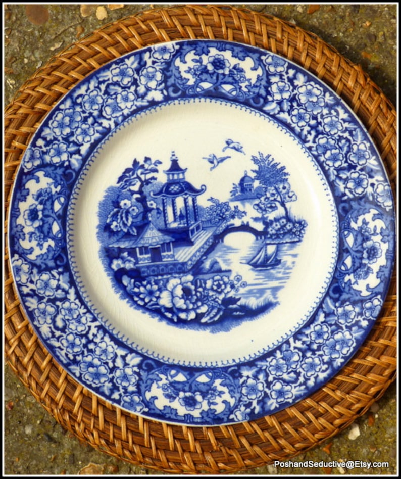Antique Flow Blue Olde Alton Ware English China Handmade Etsy