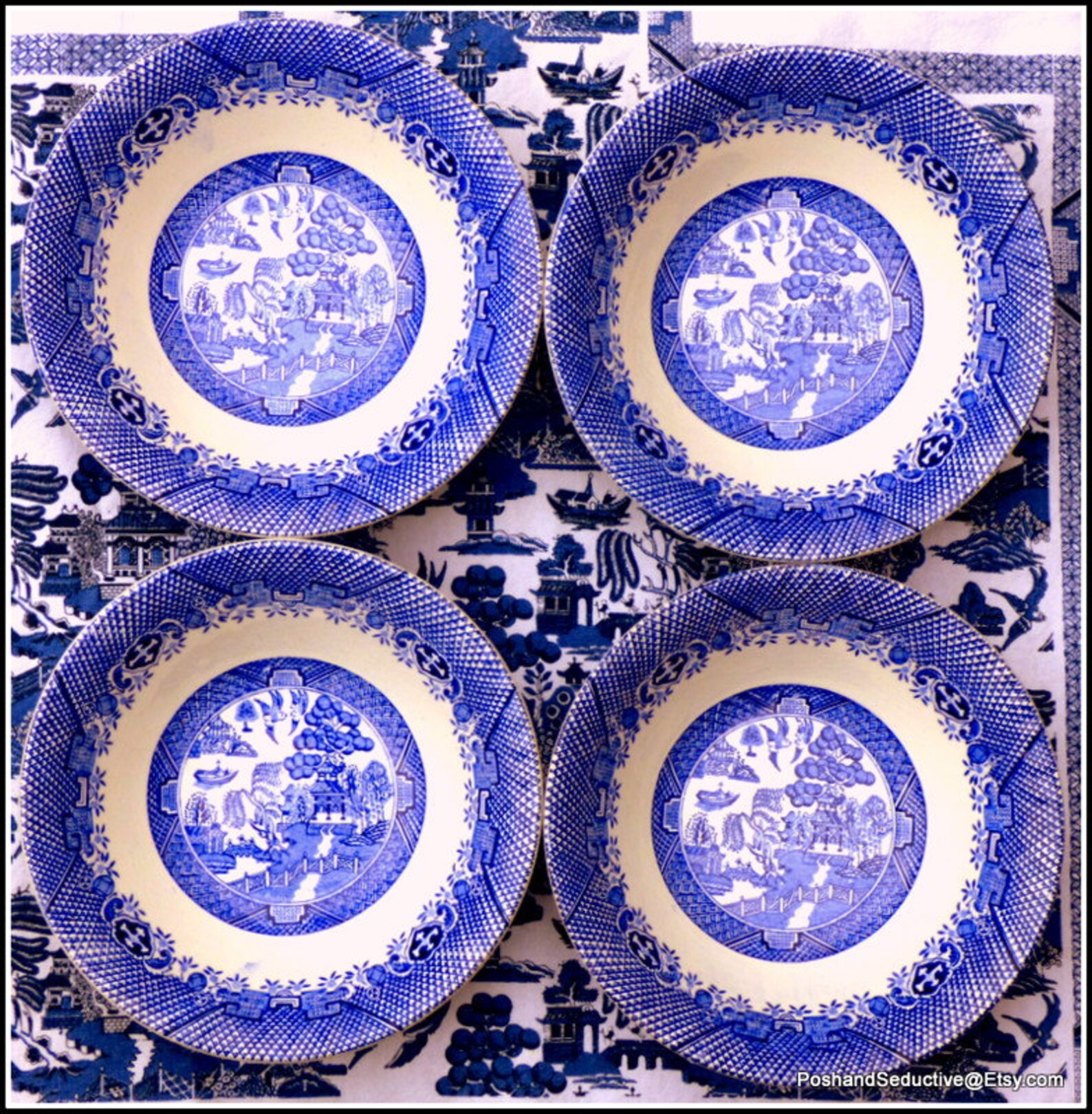 Vintage Blue Willow Cereal Bowls Set of Four Desert Serving Etsy UK