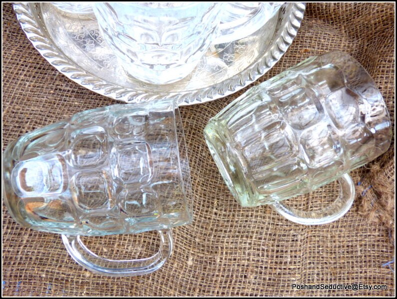 Vintage beer glasses set of 6 with handles, heavy solid glass 0.5L steins unique best man's gift, batchelor party striking collectible decor image 4