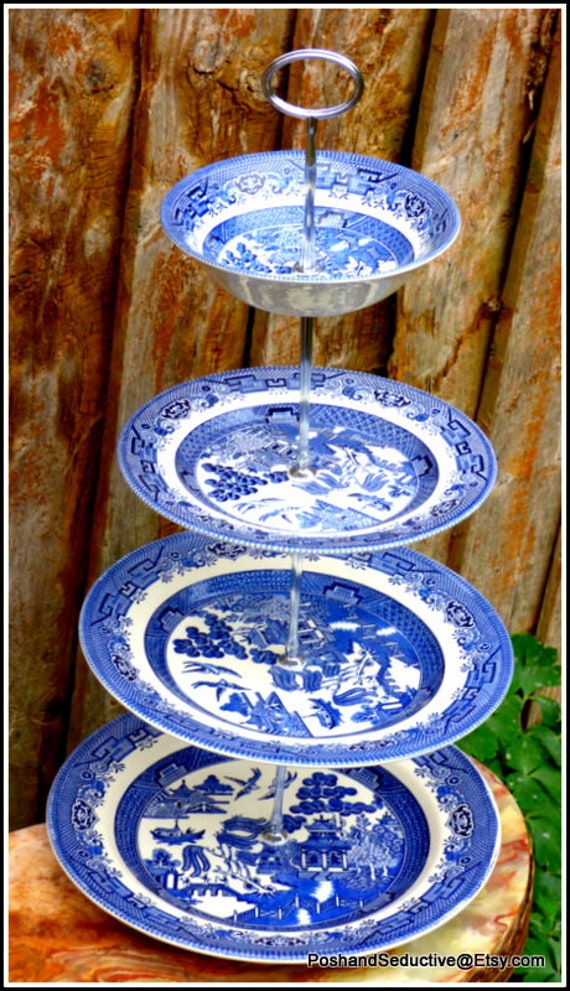 Blue Willow Christmas four tier handmade cake stand perfect festive celebration gift etagere bestselling iconic china pattern of all times