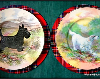 Royal Doulton antique Thanksgiving hand painted dinner plates pair DOG BREEDS display cabinet china pet lover gift animal art D.6304 D.6313
