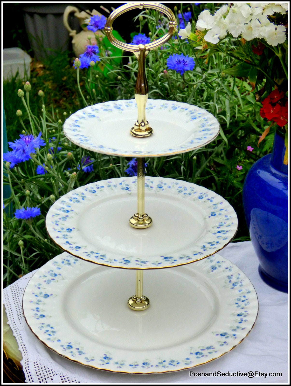 Handled Cake Plate Dessert Tray Royal Albert Forget Me Not 3 Tier Cake Plate