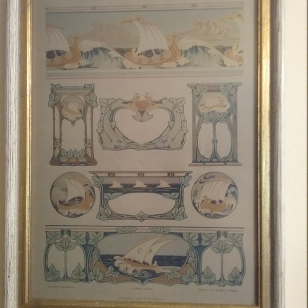 Framed Art Nouveau/ Jugendstil Book Plate of Sea Motif Design Ideas