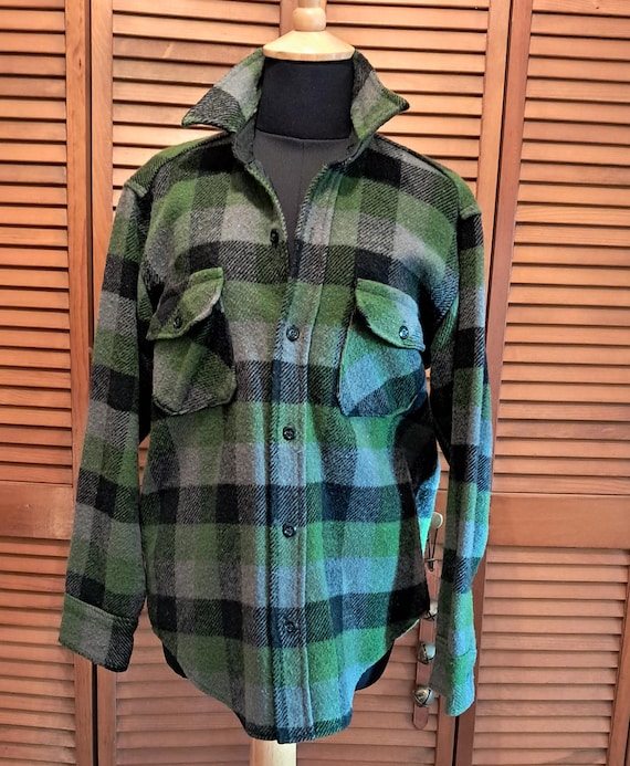 Melton Plaid Wool Jacket- Medium - image 1