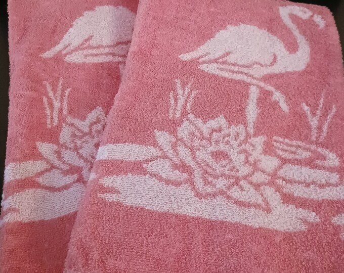 Vintage Pink Flamingo Bath Towels Etsy