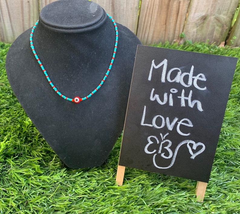 Evil Eye Choker Handmade Evil eye beaded necklace Handmade protective red evil eye beaded choker necklace
