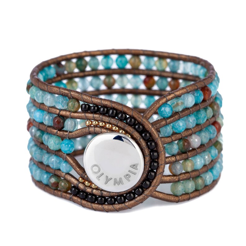 Blue green leather wrap bracelet sea blue Beaded wrap jade Etsy