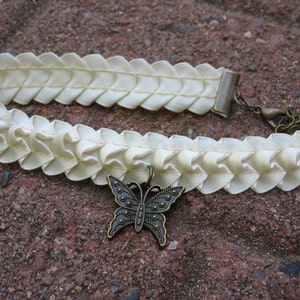 Ivory Waves Ribbon Bronze Butterfly Choker