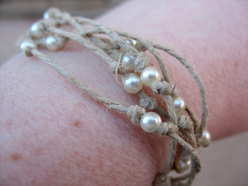 Drops of Pearl in Twine Knotted Bracelet Etsy
