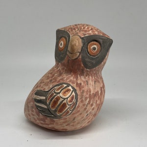 Vtg Tonala Mexican Folk Art Pottery Bird Owl Hand Painted Signed ARG mendoza, signed owl figurine, pottery owl
