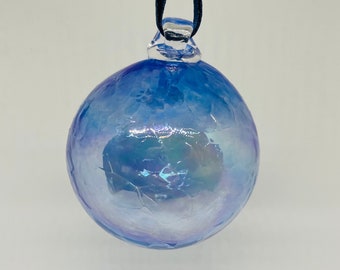 Handgeblazen Studio Art Glass Iriserend Blauw/paars Drape Kerst Ornament Ball Sphere