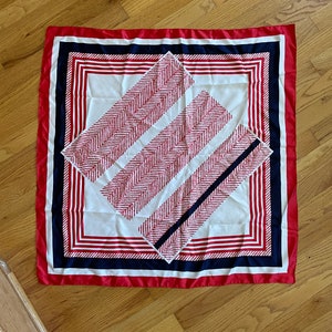 Vintage Red White Blue Scarf 30 inch square Geometric