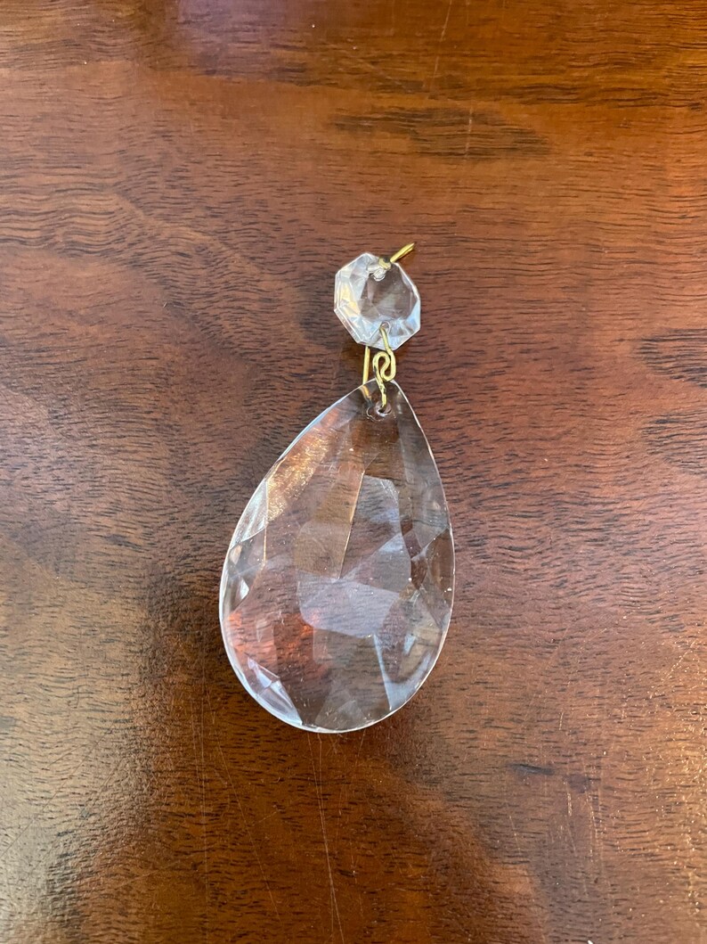 2 inch teardrop chandelier crystal pendants with 1/2 inch octagon prism - vintage cut glass replacements clear image 4