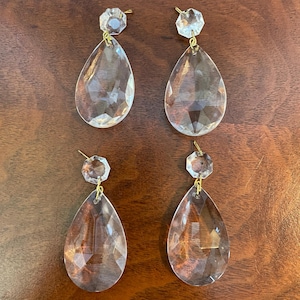 2 inch teardrop chandelier crystal pendants with 1/2 inch octagon prism - vintage cut glass replacements clear