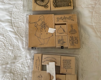 Lot of Birthday Wood Rubber Stamps Cake, Balloons Calligraphy Candle ...