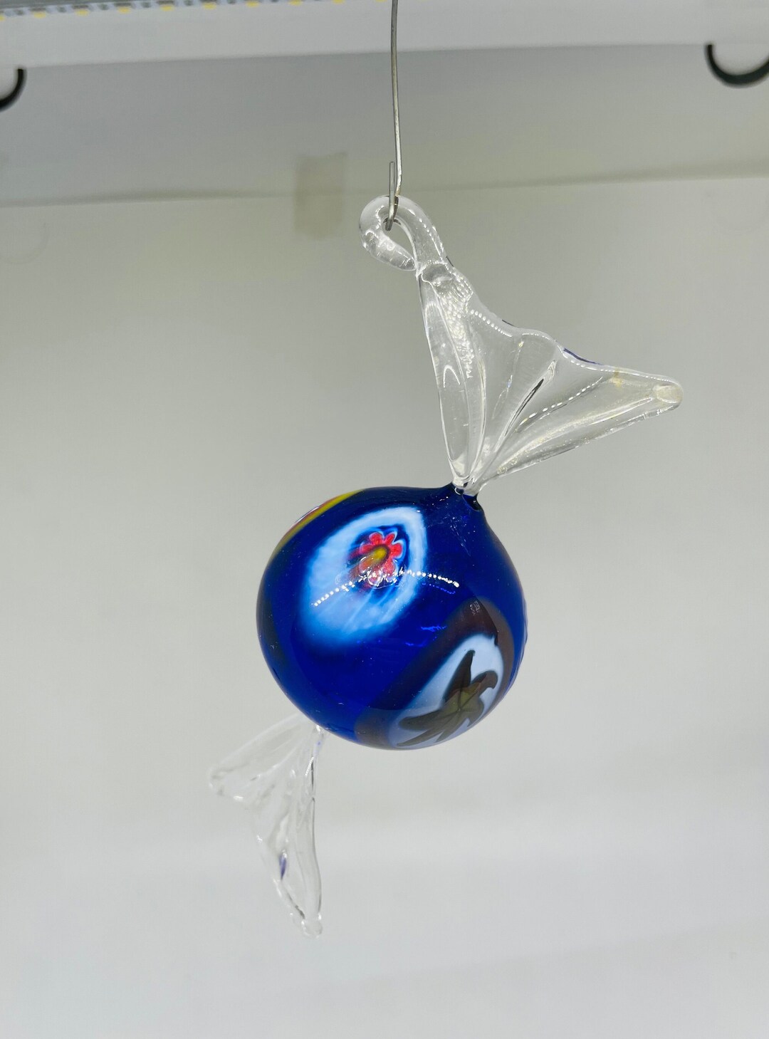 Italy Hand Blown Art Glass Large Candy Figurine Christmas Ornament Blue