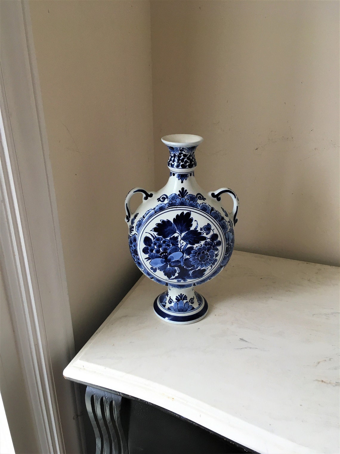 Royal Delft Pottery Eared Tulip Vase Dutch Delft Blue vase Etsy