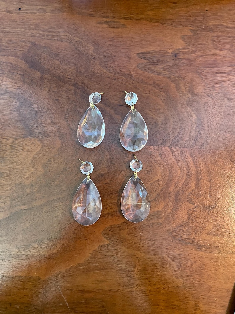 2 inch teardrop chandelier crystal pendants with 1/2 inch octagon prism - vintage cut glass replacements clear image 6