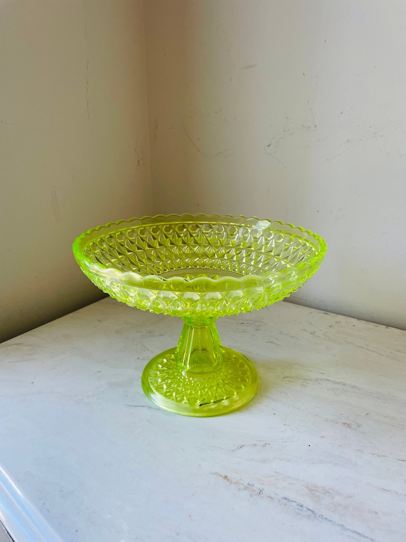 Antique CANARY YELLOW Vaseline Glass COMPOTE Eapg Pressed Etsy Ireland