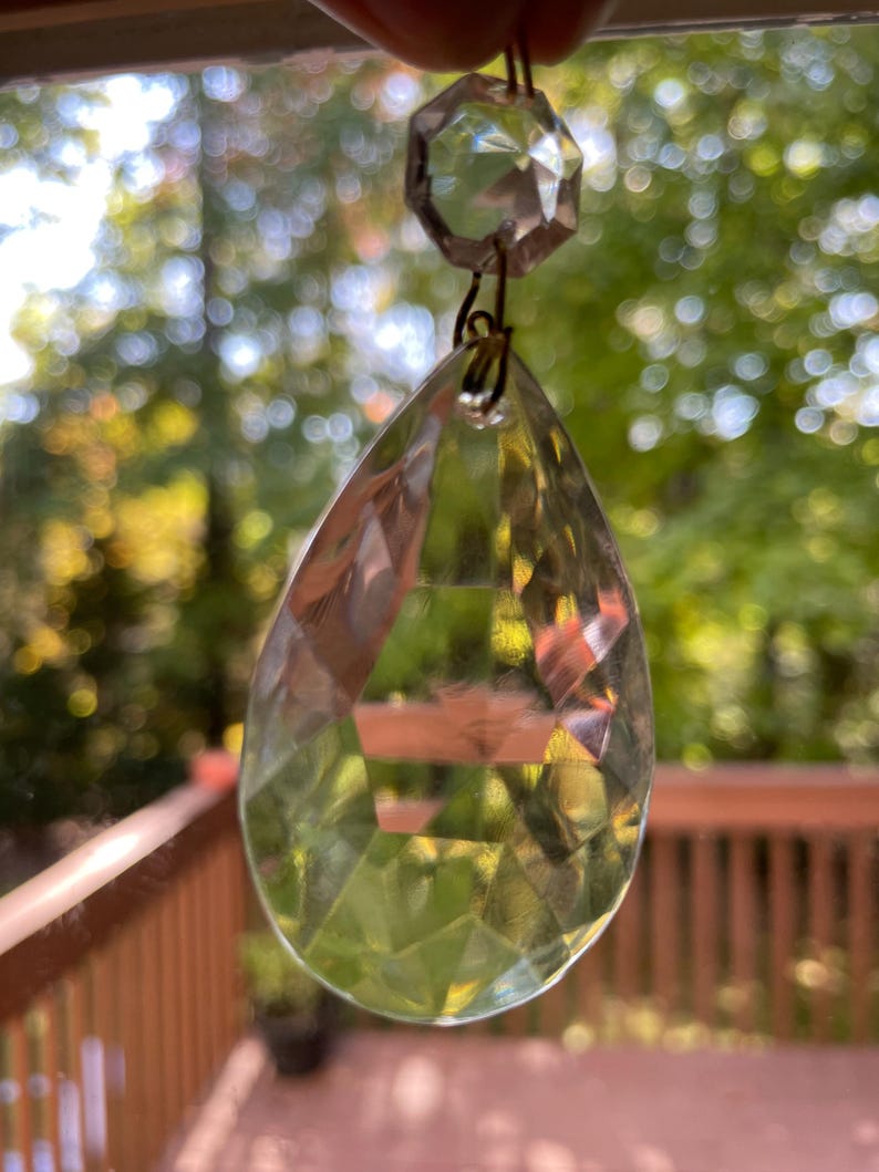 2 inch teardrop chandelier crystal pendants with 1/2 inch octagon prism - vintage cut glass replacements clear image 3