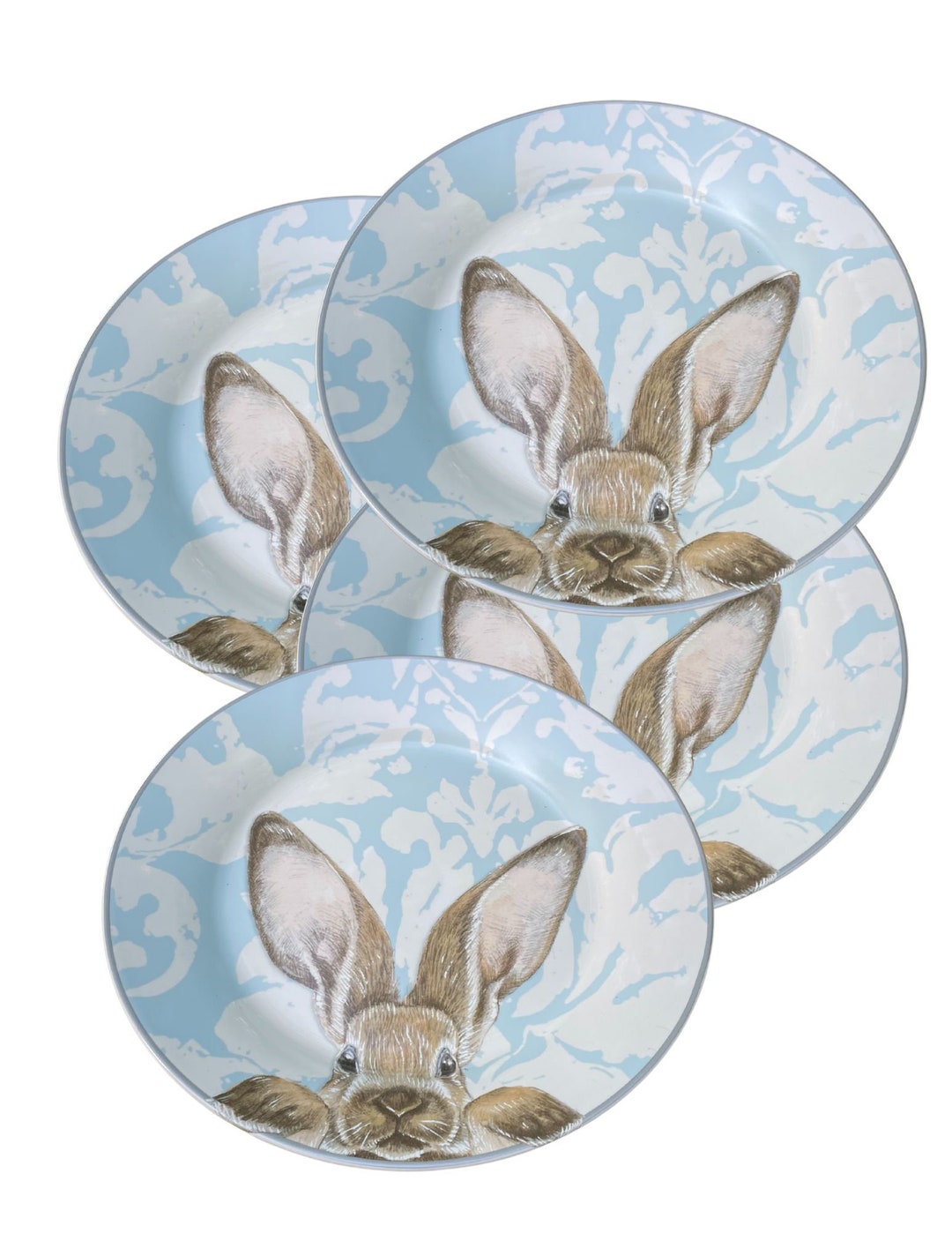 Set of 4 Damask Bunny Dinner Plates Williams Sonoma, Rabbit Decor ...