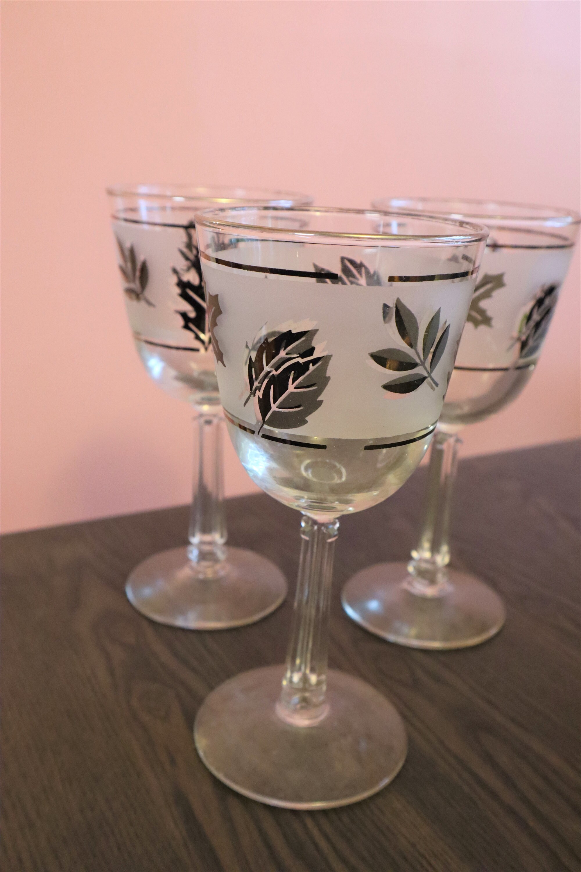 Vintage Libbey Set of 3 wine glasses 1950s 1960s Frosted Glass Etsy