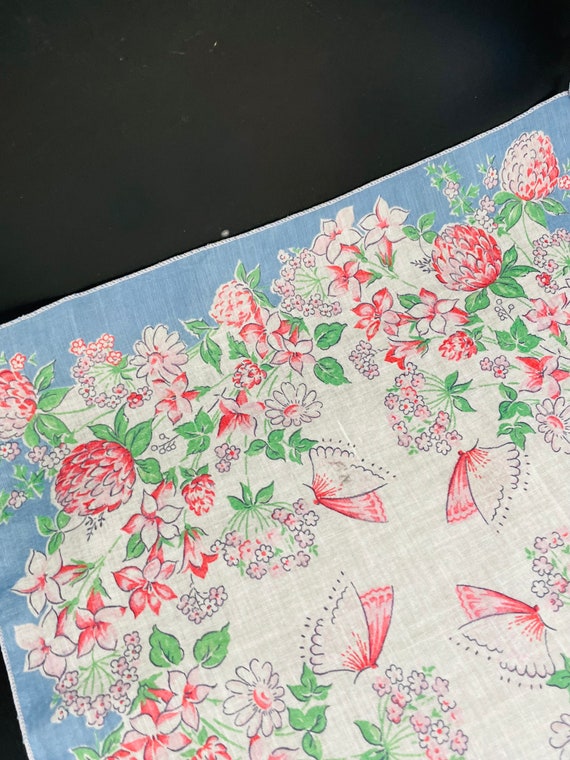 Vintage Pink Blue Butterflies Hanky Handkerchief … - image 4