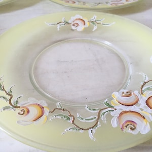 Vintage Hand Painted Roses on Yellow Painted Dessert Plates Set of 6