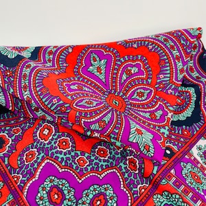 Set of  paisley style scarves vintage 1980s blue black red yellow floral