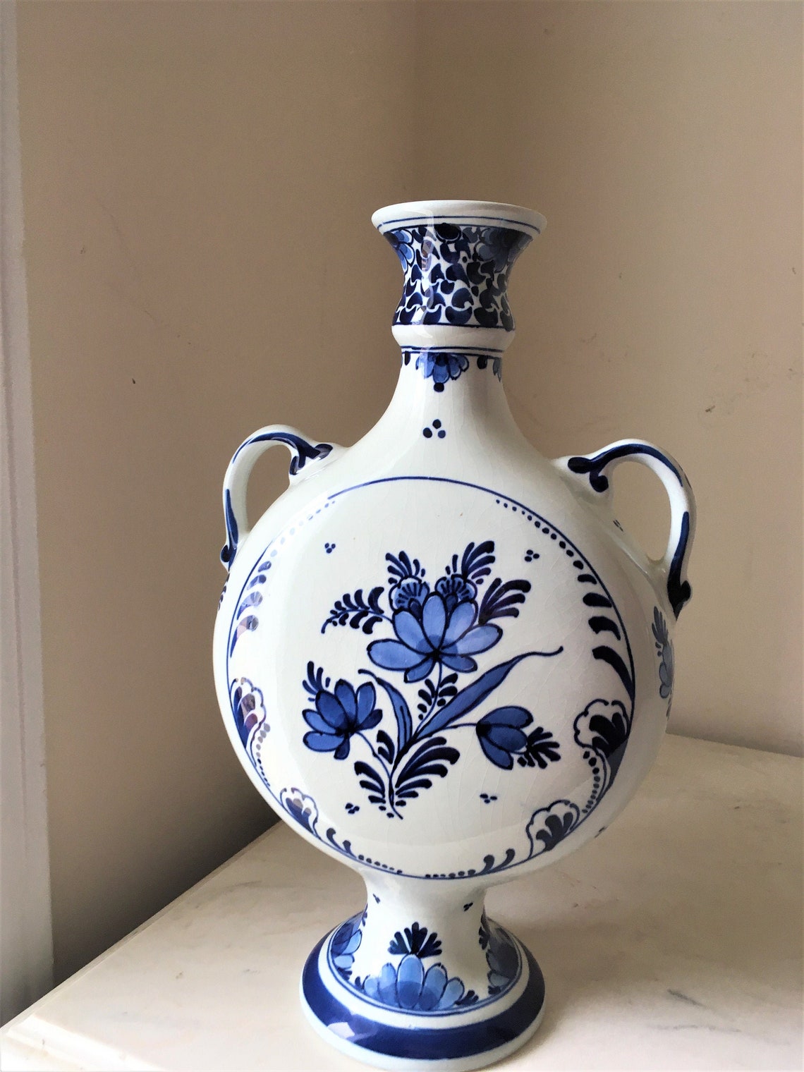Royal Delft Pottery Eared Tulip Vase Dutch Delft Blue vase Etsy