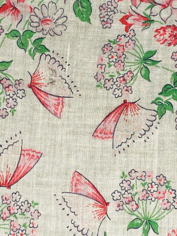 Vintage Pink Blue Butterflies Hanky Handkerchief … - image 2